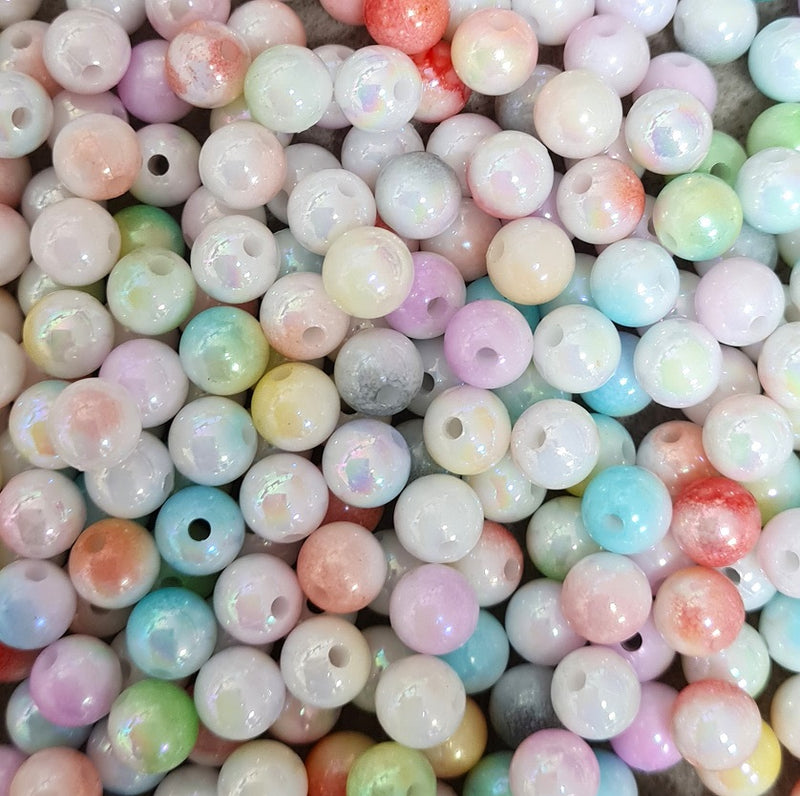 The Bead Store 8mm Round Two-Tone Acrylic Beads Lustred Mixed Colours Pack of 60
