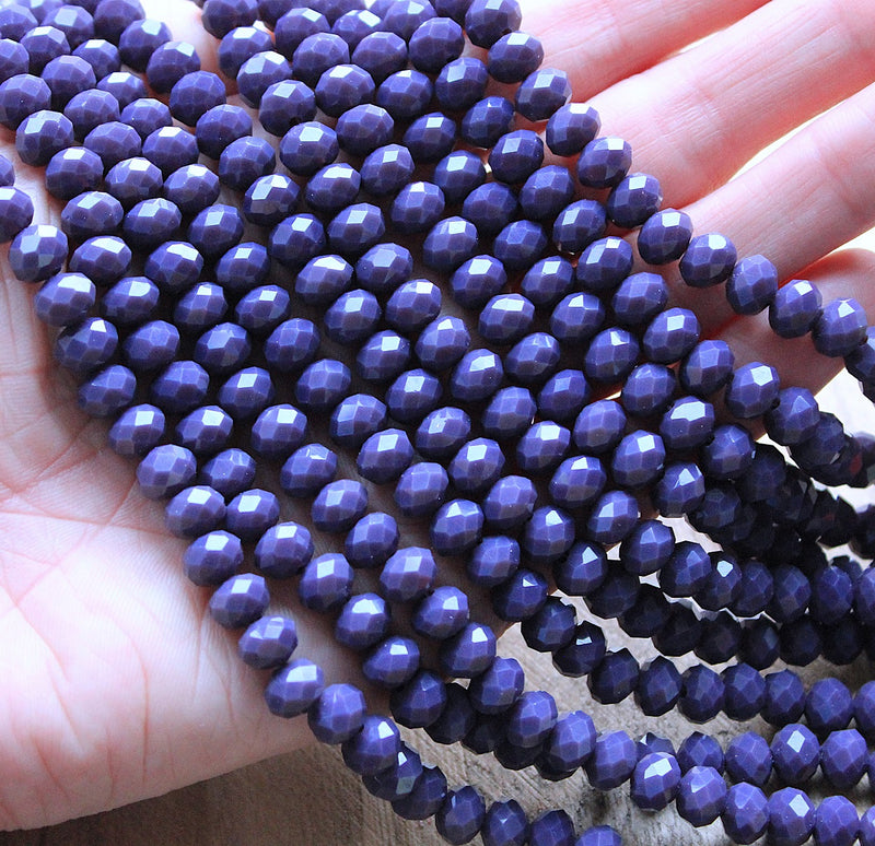 The Bead Store 8x6mm Faceted Glass Rondelle Beads Opaque Dusty Purple 65 beads string