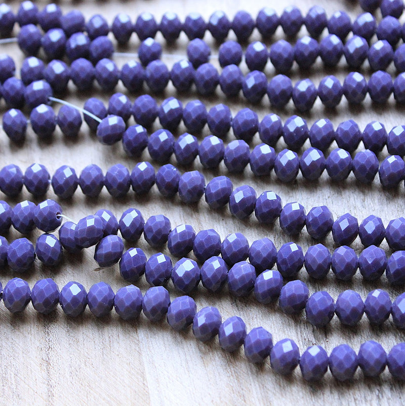 The Bead Store 8x6mm Faceted Glass Rondelle Beads Opaque Dusty Purple 65 beads string