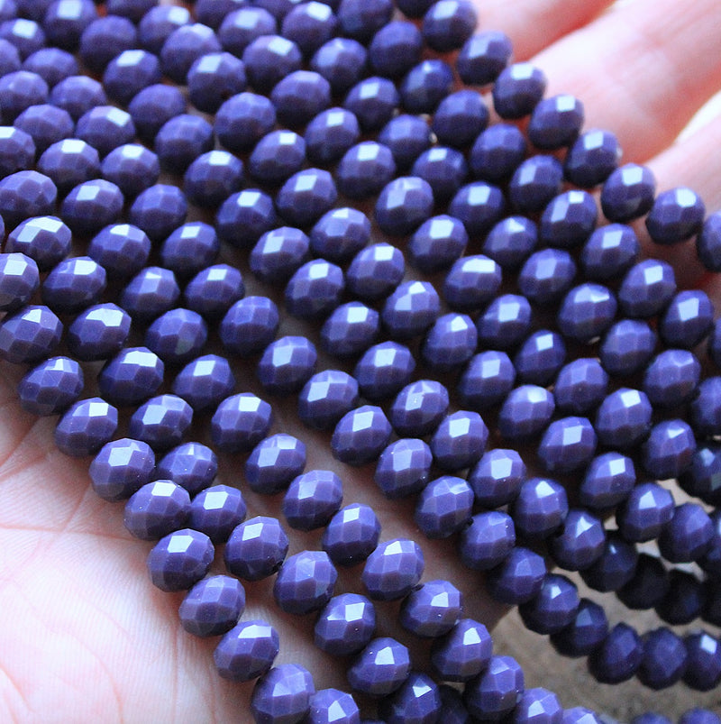 The Bead Store 8x6mm Faceted Glass Rondelle Beads Opaque Dusty Purple 65 beads string