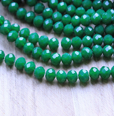 The Bead Store 8x6mm Faceted Glass Rondelle Beads Opaque Green 65 beads string