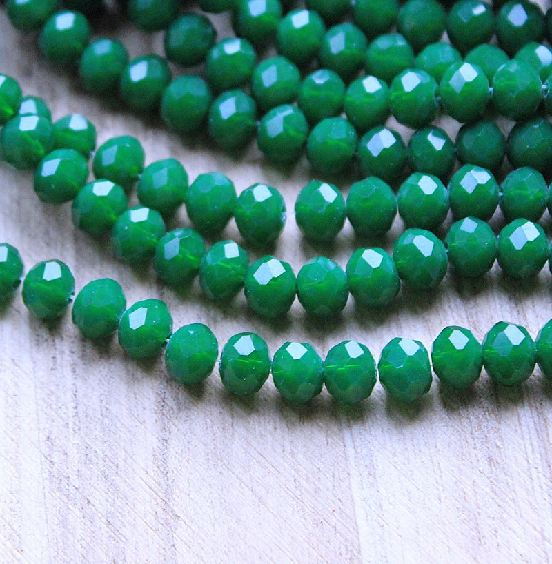 The Bead Store 8x6mm Faceted Glass Rondelle Beads Opaque Green 65 beads string