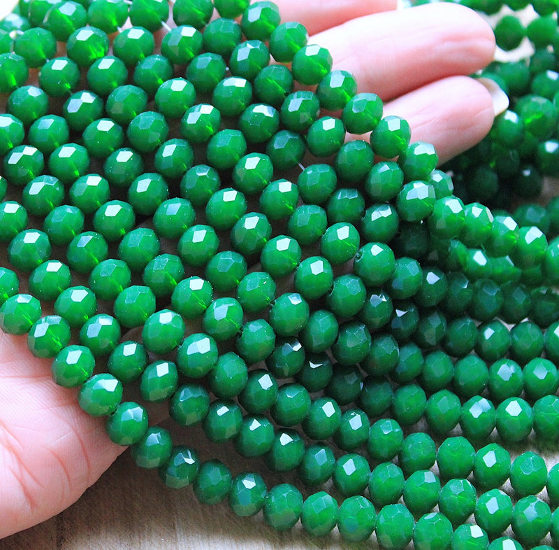 The Bead Store 8x6mm Faceted Glass Rondelle Beads Opaque Green 65 beads string