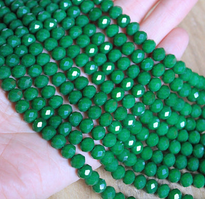The Bead Store 8x6mm Faceted Glass Rondelle Beads Opaque Green 65 beads string