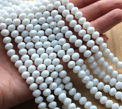 The Bead Store 8x6mm Faceted Glass Rondelle Beads Opaque White 65 beads string