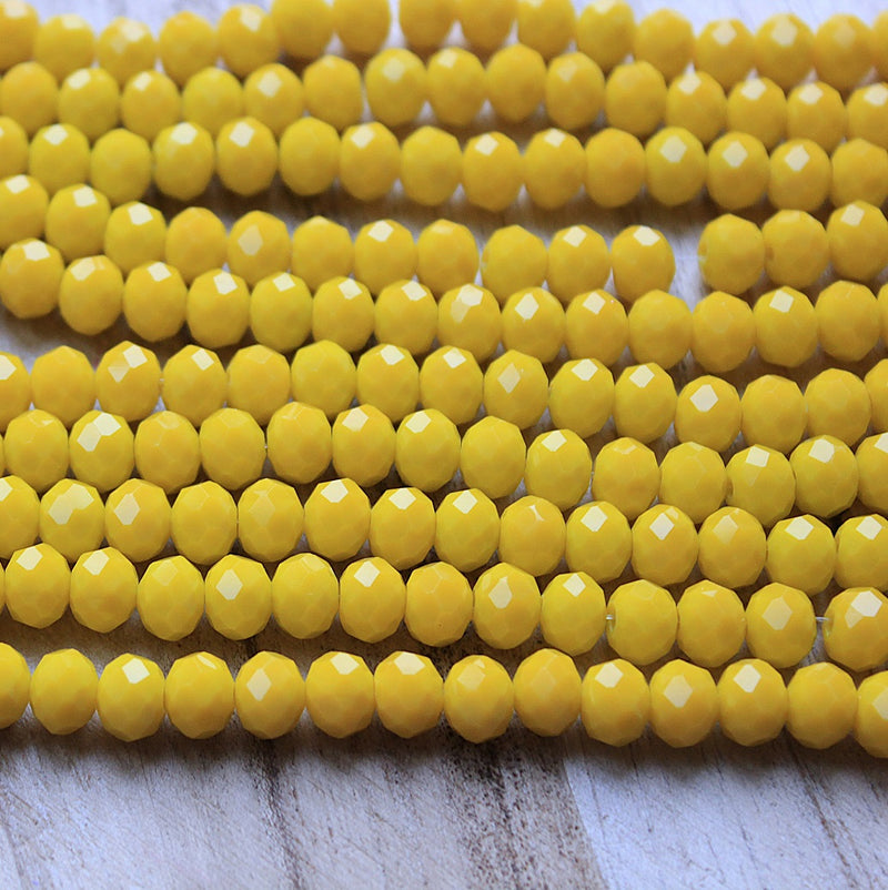 The Bead Store 8x6mm Faceted Glass Rondelle Beads Opaque Yellow 65 beads string
