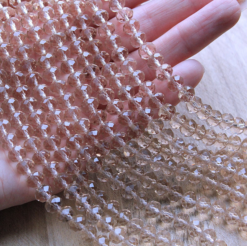 The Bead Store 8x6mm Faceted Glass Rondelle Beads Transparent Beige 65 beads string