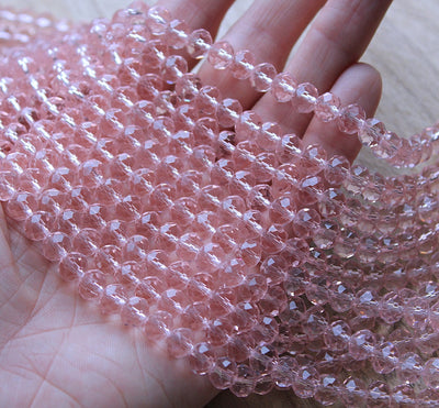 The Bead Store 8x6mm Faceted Glass Rondelle Beads Transparent Pink 65 beads string