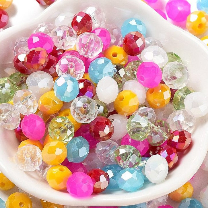 The Bead Store 8x6mm Faceted Glass Rondelles Spring Mix 50 beads 