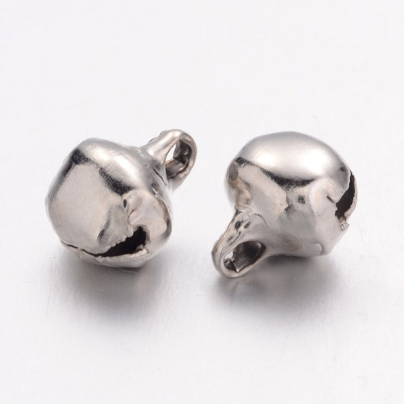 The Bead Store 8x6mm Metal Bell Charms Platinum Colour Pack of 20