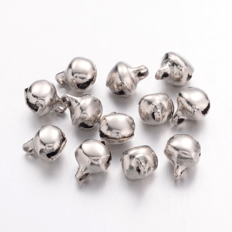 The Bead Store 8x6mm Metal Bell Charms Platinum Colour Pack of 20