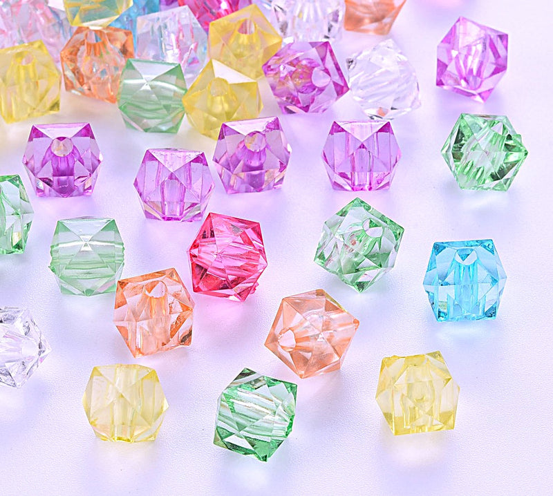 The Bead Store 8x8mm Acrylic Faceted Cube Beads Mixed Colours ~ 50 beads