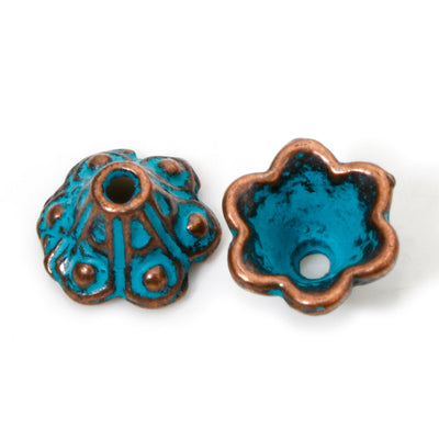 The Bead Store 9mm Antique Copper and Blue Patina Flower Bead Caps Pack of 10