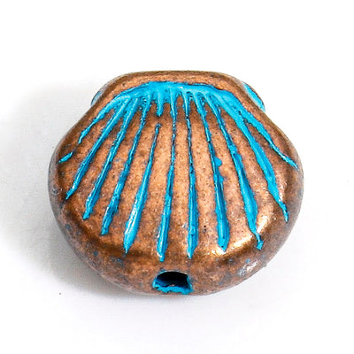 The Bead Store 9x8mm Antique Copper and Blue Patina Shell Beads