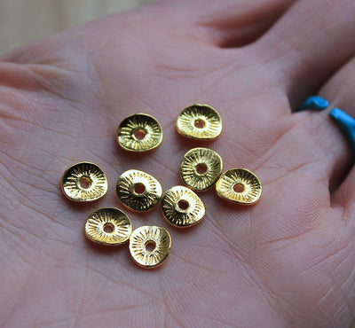 The Bead Store 9x8mm Gold Plated Wavy Disk Spacers ~ Pack of 20
