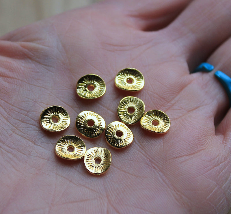The Bead Store 9x8mm Gold Plated Wavy Disk Spacers ~ Pack of 20