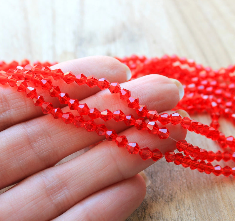 The Bead Store A Grade 3mm Glass Bicones ~ Red ~ approx. 110 beads/string