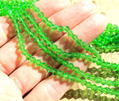 The Bead Store A Grade 4mm Glass Bicones ~ Green ~ approx. 85 beads/string