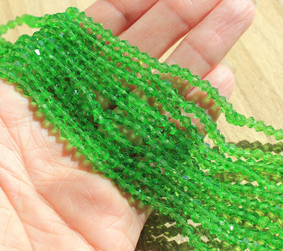 The Bead Store A Grade 4mm Glass Bicones ~ Green ~ approx. 85 beads/string