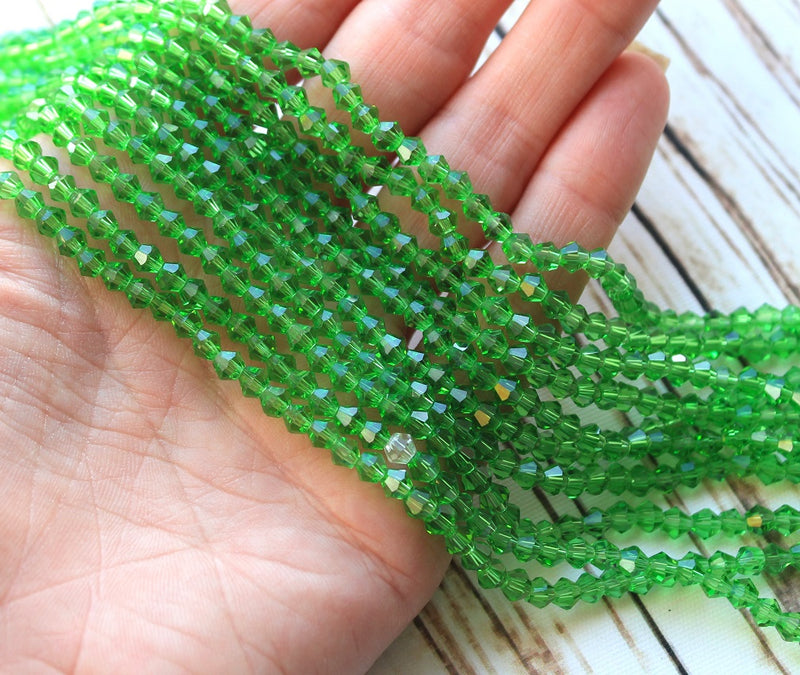 The Bead Store A Grade 4mm Glass Bicones ~ Green ~ approx. 85 beads/string