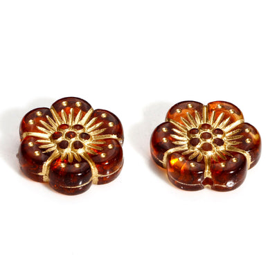 The Bead Store Acrylic Flower Beads Amber and Gold Colour Pack of 5