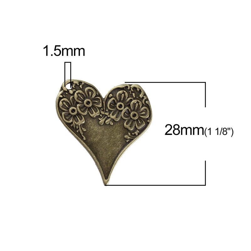 The Bead Store 28mm x26mm Antique Bronze Plated Floral Heart Pendant