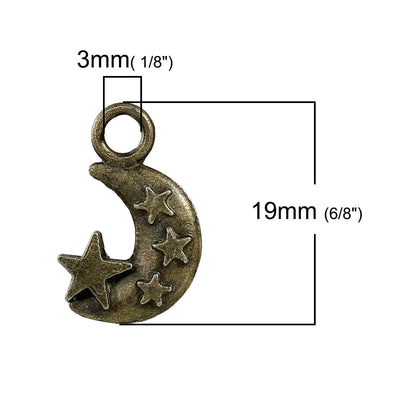 The Bead Store  Antique Bronze Plated Half Moon with Stars Charm