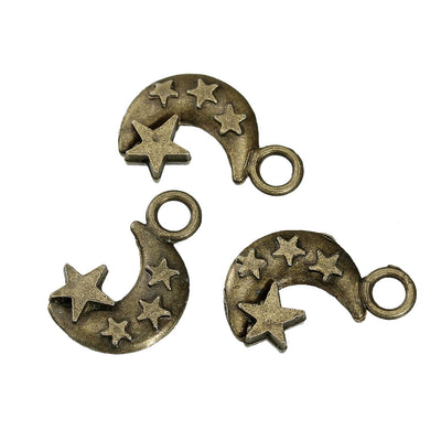 The Bead Store  Antique Bronze Plated Half Moon with Stars Charm