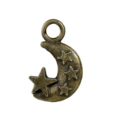The Bead Store  Antique Bronze Plated Half Moon with Stars Charm