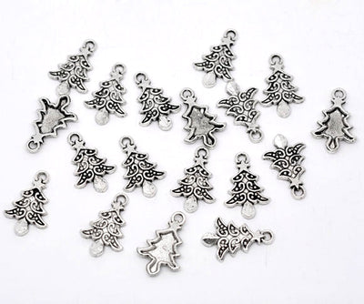 The Bead Store Antique Silver Plate Christmas Tree Charms 21x14mm 