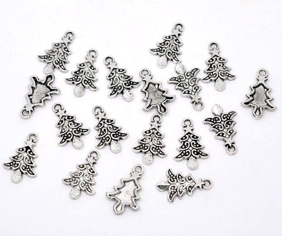The Bead Store Antique Silver Plate Christmas Tree Charms 21x14mm 