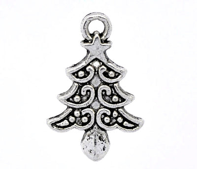 The Bead Store Antique Silver Plate Christmas Tree Charms 21x14mm 
