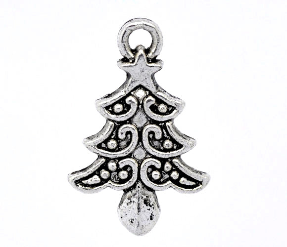 The Bead Store Antique Silver Plate Christmas Tree Charms 21x14mm 