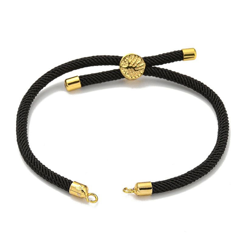 The Bead Store Black Adjustable Bracelet Making Nylon Cord with Gold Plated Brass Tree of Life Sliding Stopper Bead