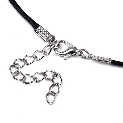 The Bead Store Black Waxed Cord Necklace with Lobster Clasp and Extension Chain ~ 17" long ~ Pack of 4