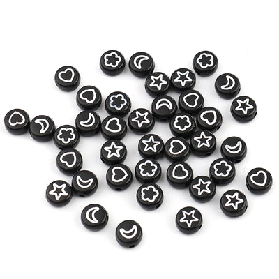 The Bead Store Black and White Acrylic Beads ~ Star, Flower, Moon and Heart Mix ~ 40 Beads