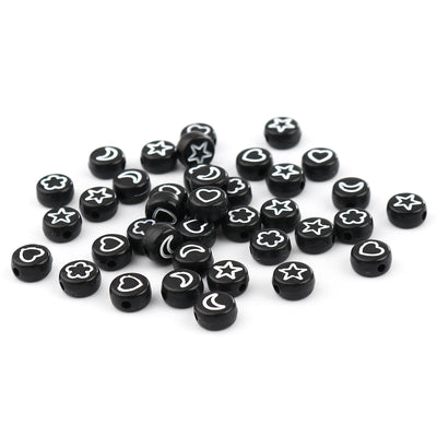 The Bead Store Black and White Acrylic Beads ~ Star, Flower, Moon and Heart Mix ~ 40 Beads