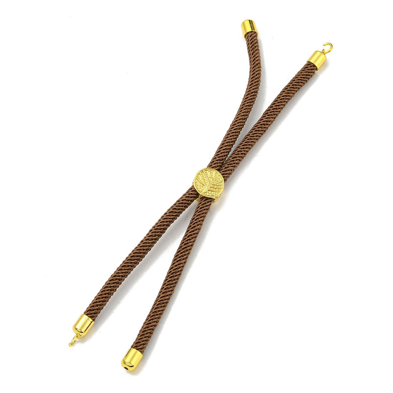 The Bead Store Brown Adjustable Bracelet Making Nylon Cord with Gold Plated Brass Tree of Life Sliding Stopper Bead
