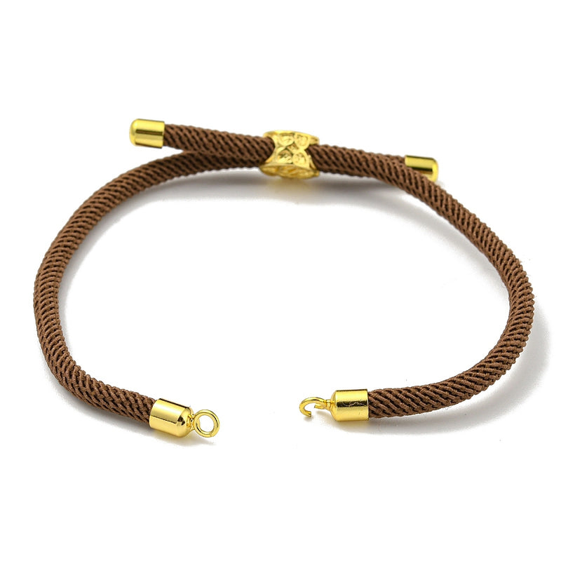 The Bead Store Brown Adjustable Bracelet Making Nylon Cord with Gold Plated Brass Tree of Life Sliding Stopper Bead