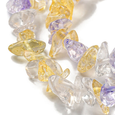 The Bead Store Crackle Glass Chips ~ Amethyst and Citrine Colours Mix 35 inches string