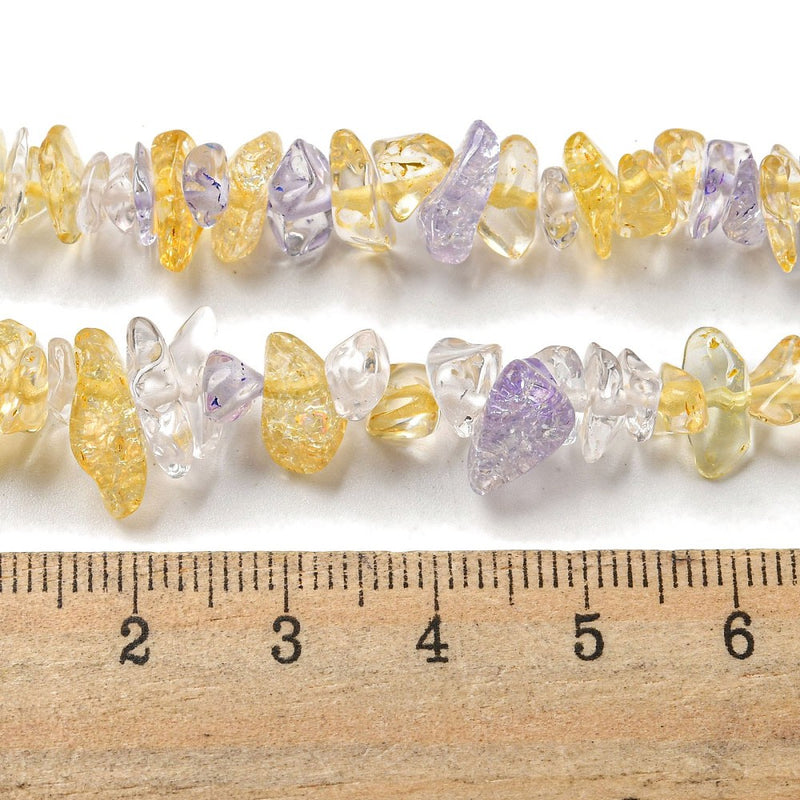 The Bead Store Crackle Glass Chips ~ Amethyst and Citrine Colours Mix 35 inches string