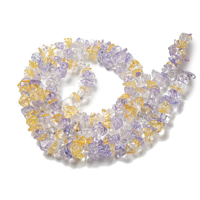 The Bead Store Crackle Glass Chips ~ Amethyst and Citrine Colours Mix 35 inches string