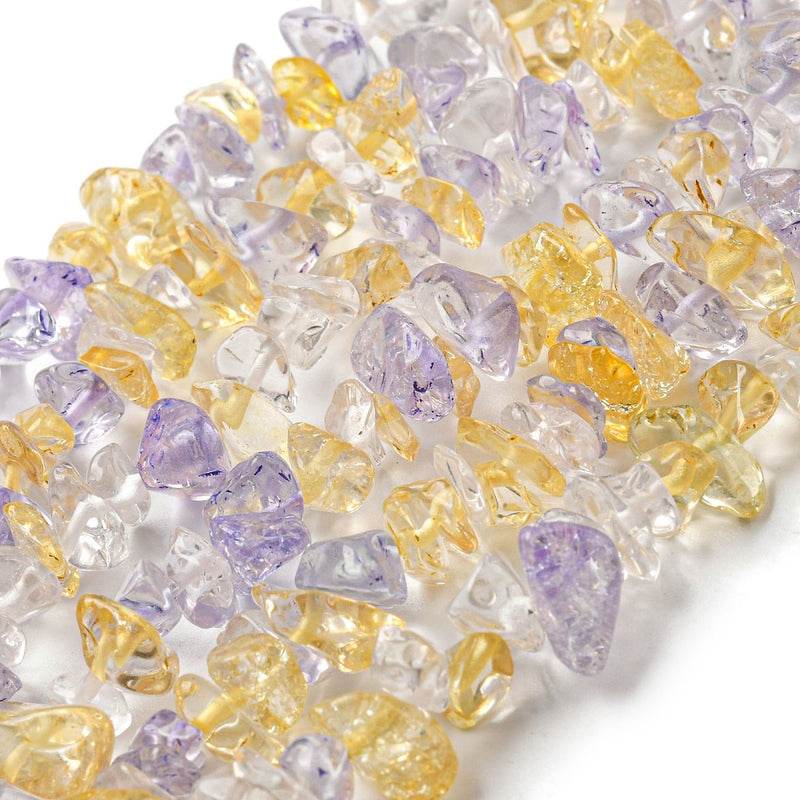 The Bead Store Crackle Glass Chips ~ Amethyst and Citrine Colours Mix 35 inches string