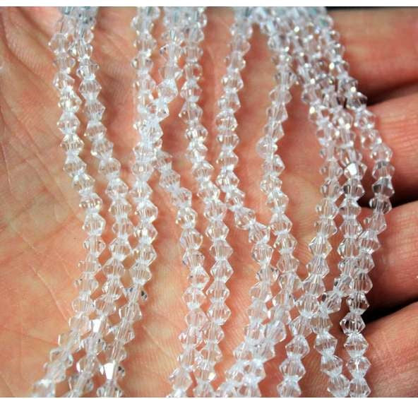 The Bead Store Crystal Clear 3mm Glass Bicones  110 Beads / String