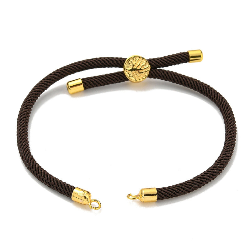 The Bead Store Dark Brown Adjustable Bracelet Making Nylon Cord with Gold Plated Brass Tree of Life Sliding Stopper Bead