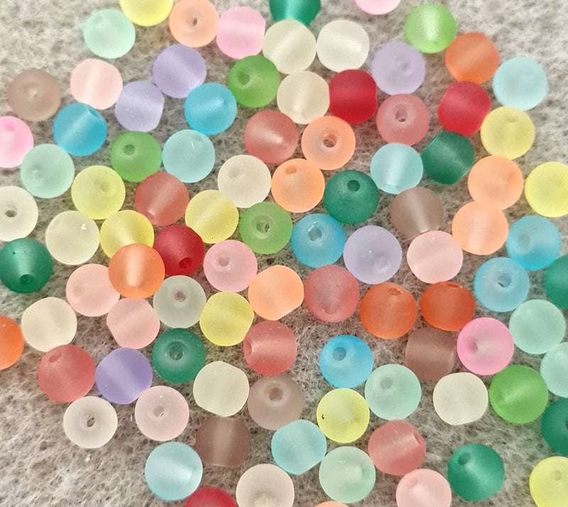 The Bead Store Frosted  Round Glass Beads 4mm Mixed Colour 50 beads/pack