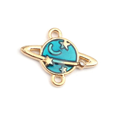 The Bead Store Gold Plate Blue Enamel Planet Connector with Crystal