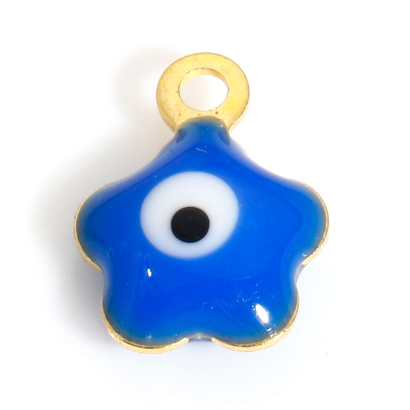 The Bead Store Gold Plated Blue Enamel Flower Shaped Evil Eye Charm