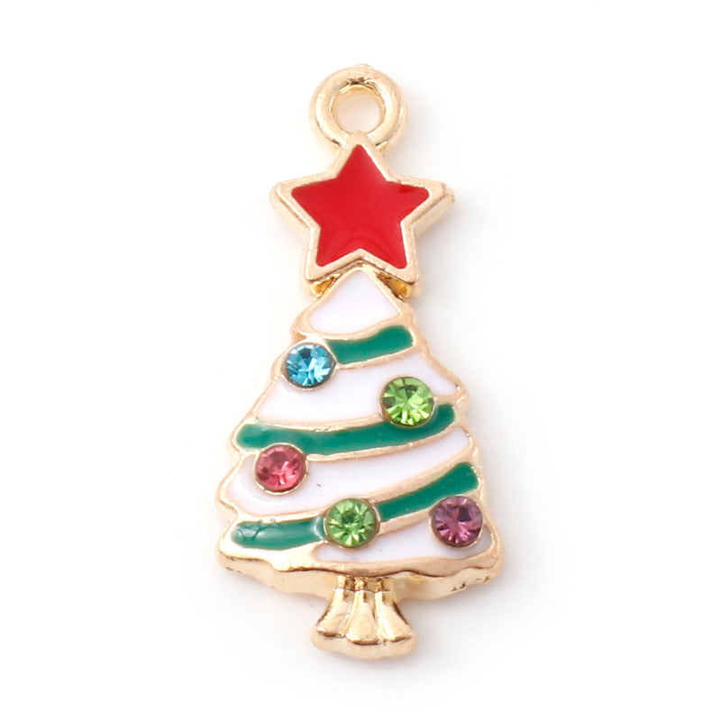 The Bead Store Gold Plated Enamelled Christmas Tree Charm with Crystals