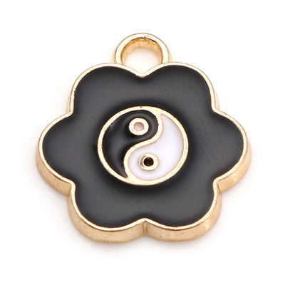 The Bead Store Gold Plated Enamelled Flower Shaped Yin Yang Charm